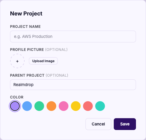 KeyRing interface showing user creating a new project and adding brand colors