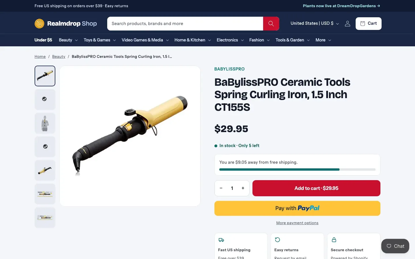 A product page with a free-shipping meter and a clear buy box